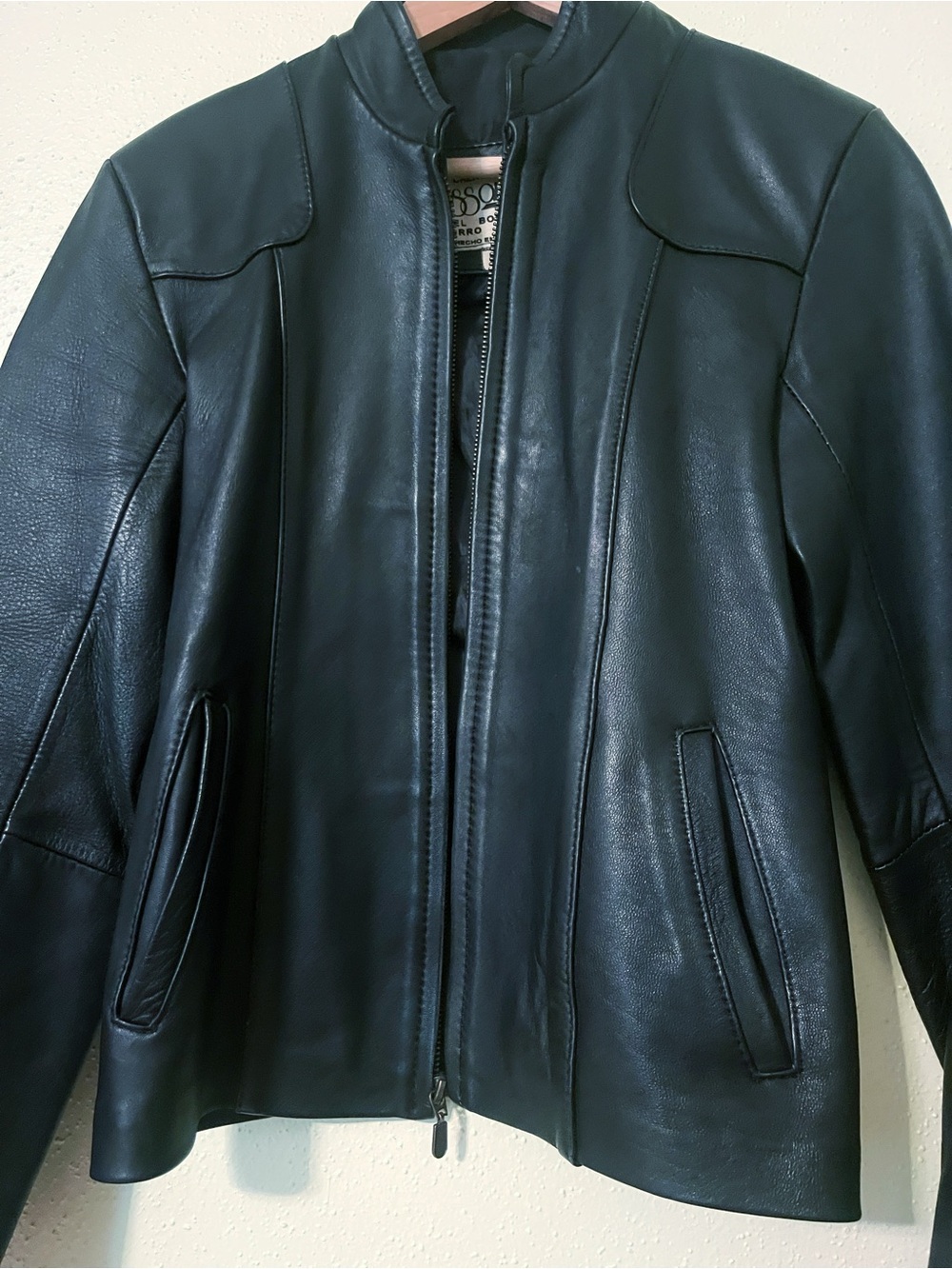 Creaciones Kassandra Black Lamb Leather Racer Minimalist Moto Zip up Jacket XS